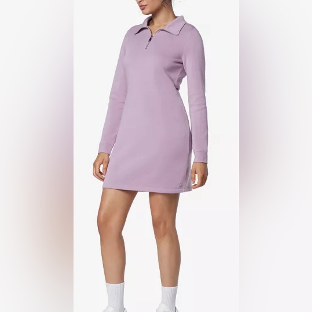 ANDREW MARC SPORT SWEATSHIRT DRESS WOMENS LONG SLEEVE QUARTER ZIP PURPLE SIZE L